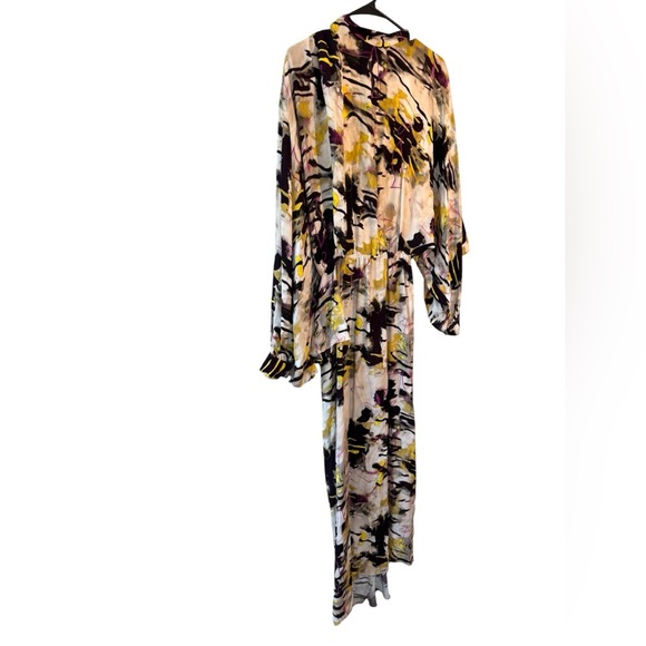 Zara High Neck Long Sleeve Printed Marble Asymmetrical Maxi Dress Size Medium - Picture 3 of 11